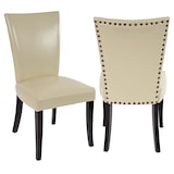 thumbnail of Set van 2 eetkamerstoelen Chesterfield, keukenstoel, klinknagels MVG-gecertificeerd ~ kunstleer, crème, donkere poten