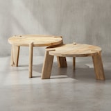 thumbnail of Design Couchtisch 2er Set Mango Massivholz Wohnzimmertisch Hell, Satztisch Holztisch Rund Beistelltisch, Tischset 2-teilig Kaffeetisch