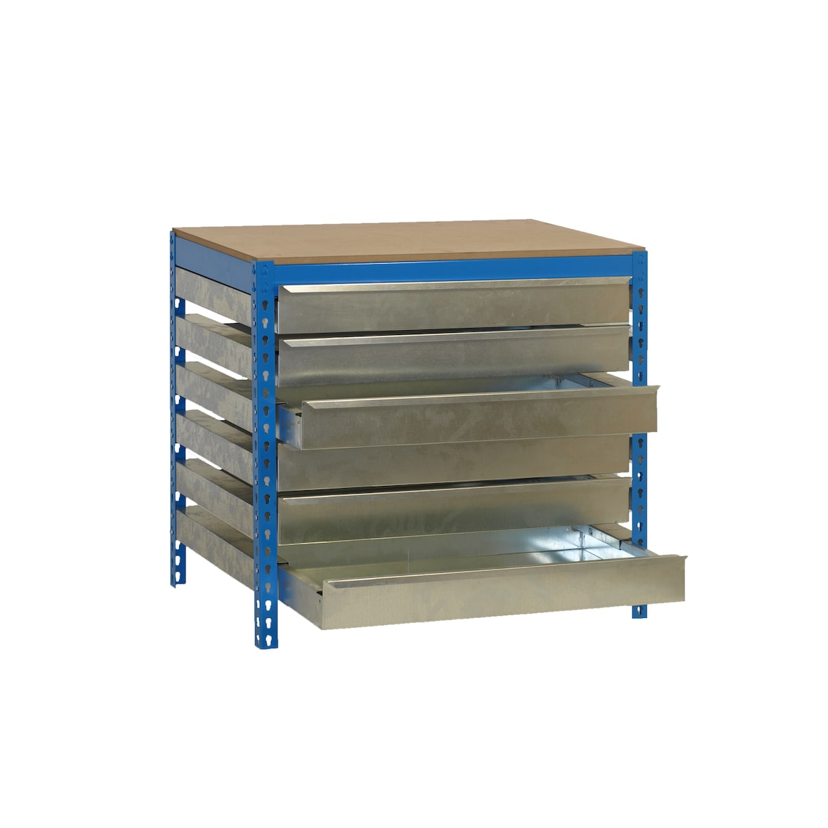 SimonRack Banco de Trabajo Taller, Capacidad Carga 600 kg, 842x1510x760 mm, 6 Cajones, Azul/Madera - BT-5
