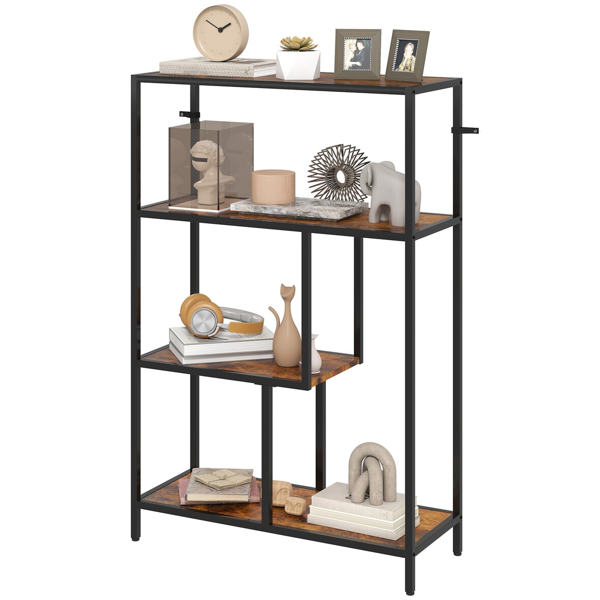 HOMCOM Libreria 4 Ripiani Stile Industriale Legno e Metallo Marrone
