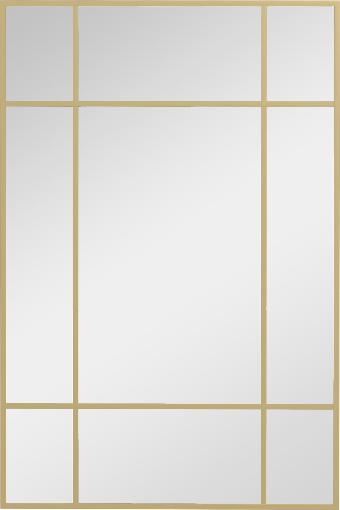 Wandspiegel, dekorativer Spiegel mit Metallrahmen, goldfarbene Streifen, Mehrschichtglas, 90B x 2T x 60H cm