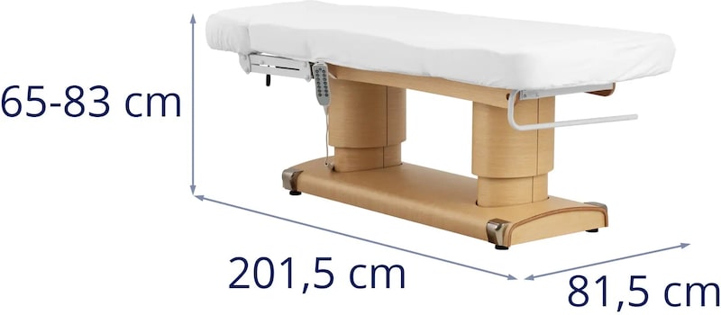 Ein verstellbarer Massagetisch mit Beinen.