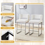 thumbnail of Barhocker Set 2er mit Rückenlehne 91x48x53 cm Weiß+Silber, quadratischer Polstersitz, PU Bezug, Metallbeine, nordischer Stil