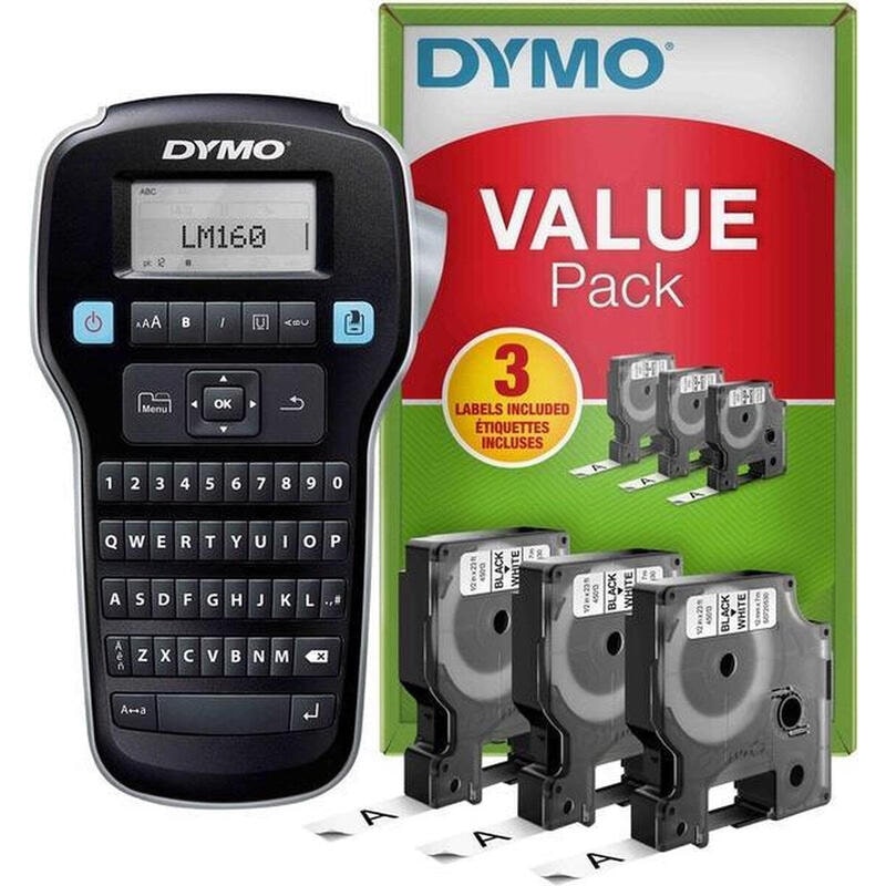 Dymo Labeller - Impressora de Etiquetas Electrónicas Lm160 + 3 Fitas D1 12Mm Preto Sobre Branco (45013) (Value Pack)