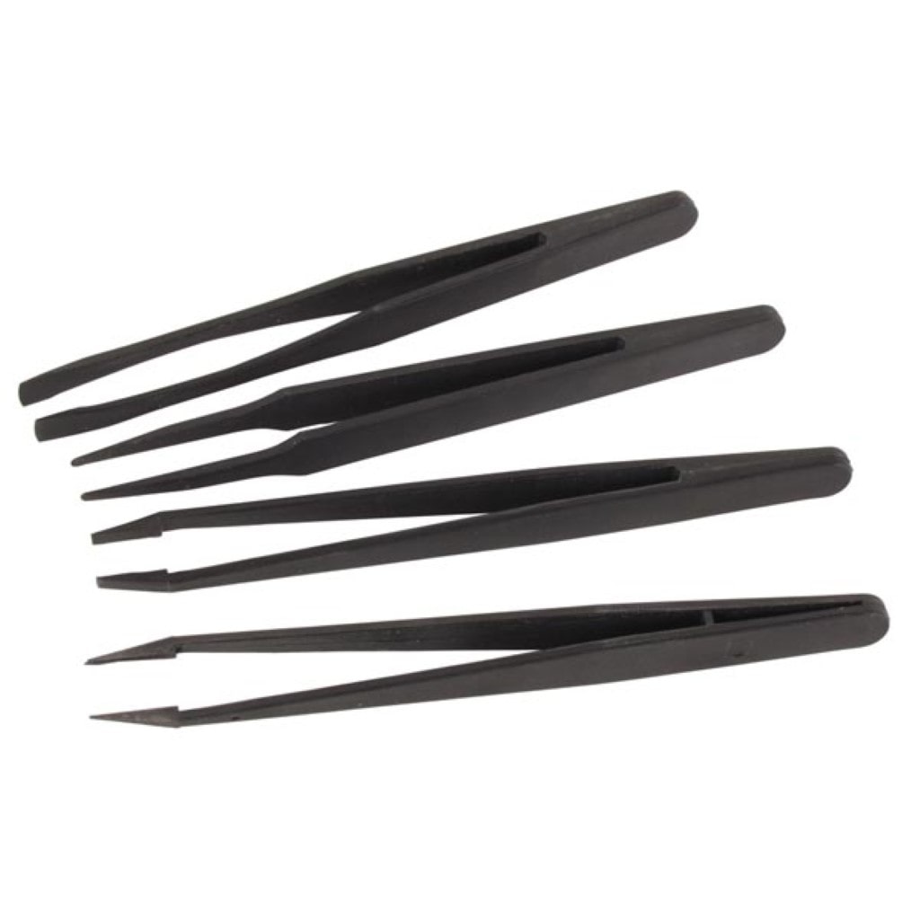 Set aus 4 nicht leitfähigen Pinzetten, für sichere Präzisionsarbeit, schwarz