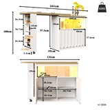 thumbnail of Ausziehbarer Bartisch 205x39x100 cm mit Stauraum Schiebetür Glas Rollen mit Bremsen mit LED-Beleuchtung USB Anschluss Weiß MDF