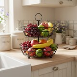 thumbnail of Relaxdays Obst Etagere, 2-stöckig, Metall, HxD: 30 x 31 cm, Obst, Gemüse, mit Griff, runde Obstschale, Obstkorb, schwarz