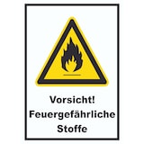 thumbnail of Vorsicht Feuergefährliche Stoffe Schild A4 Rückseite selbstklebend