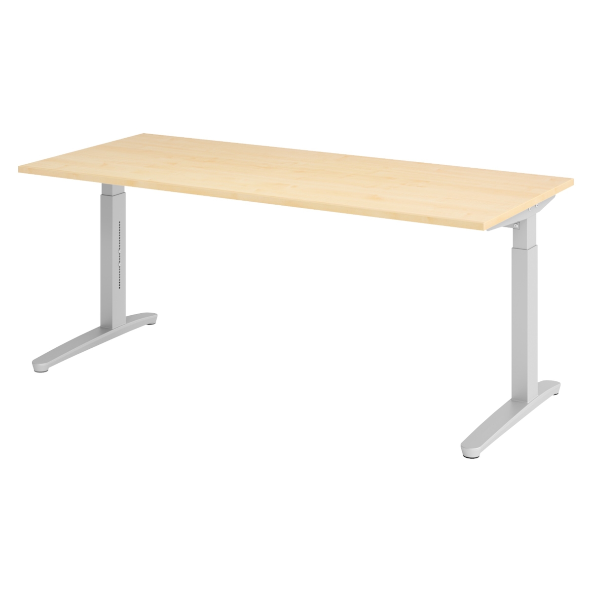 bümö manuell höhenverstellbarer Schreibtisch 180x80 in Ahorn, Gestell in silber - PC Tisch höhenverstellbar & groß, höhenverstellbarer Tisch Büro,