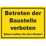 thumbnail of Betreten der Baustelle Schild gelb-schwarz A4 Rückseite selbstklebend