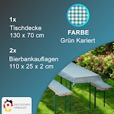 thumbnail of Bierbankauflagen Set 240x70 cm Grün Kariert - 1x Tischdecke für 220x50 cm Biertische & 2x Gepolsterte Auflage für 220x25 cm Bierbänke