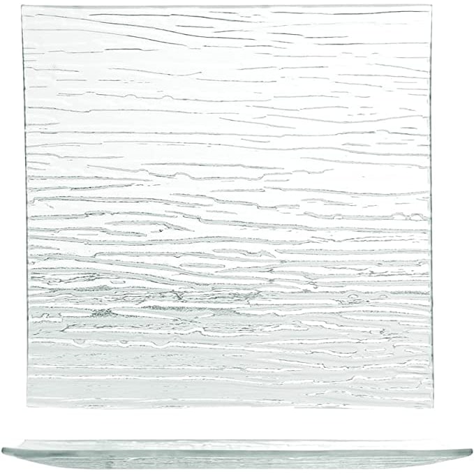 H&H Confezione 6 Piatti Quadri Bamboo Vetro Riciclato, Trasparente, Cm 20x20