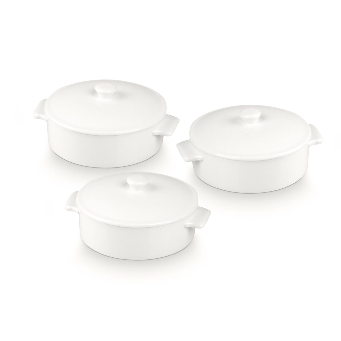 Cazuelas cocotte pequeñas de porcelana blanca con tapa (3 piezas) Ovum