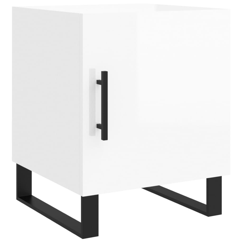 Table de chevet blanc brillant 40x40x50 cm bois d’ingénierie – Modèle Étoile