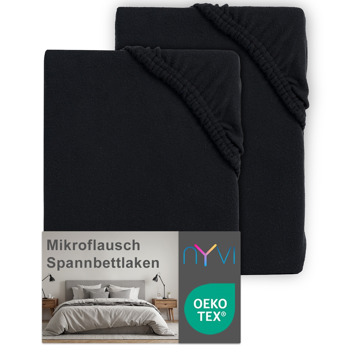Spannbettlaken DreamScience Mikroflausch - Kuschelweiches & Wärmendes Bettlaken Spannbetttuch 180 - 200x220 + 40 cm Boxspringbett (2er Pack) schwarz