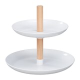 thumbnail of Relaxdays Etagere, 2 Etagen, Kunststoff & Holz, runder Servierständer, HxD 19x21 cm, Cupcake Ständer, modern, weiß/natur
