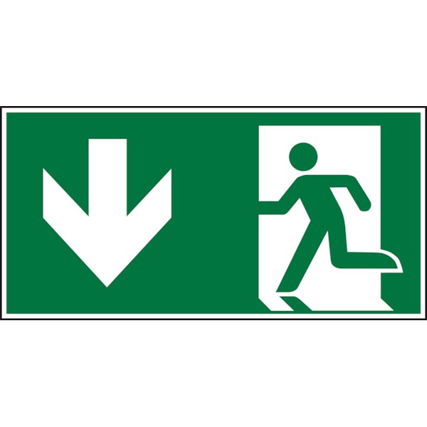 Rettungszeichen, Notausgang, abwärts gehen - ASR A1.3 (DIN EN ISO 7010) - 400x200 mm Folie selbstklebend, nachleuchtend