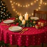 thumbnail of Tafelkleed Rond - Kerst - Kersttafelkleed - Rood - Gouden sterren - Ø 160 cm