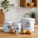 thumbnail of Relaxdays Kartoffel Aufbewahrungsbox, Zwiebeln, Knoblauch, 3er Set, mit Deckel & Löchern, Metall, Zwiebeltopf, schwarz