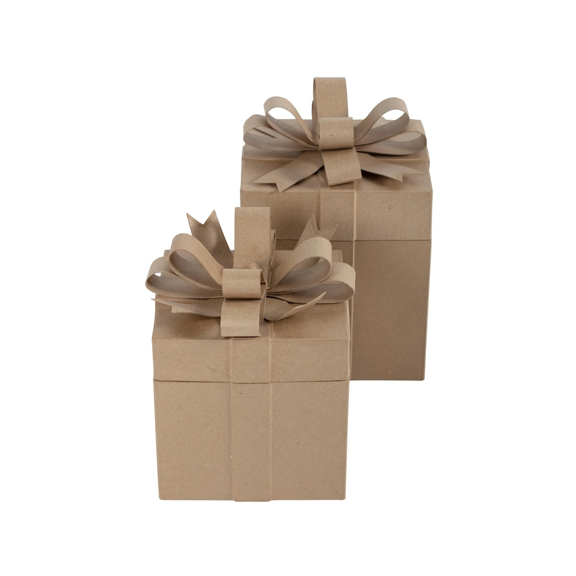 Décopatch Pappmaché, braun, Set mit 2 viereckigen Geschenkboxen mit Schleife - Kartonbraun BT080C