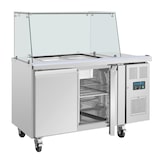 thumbnail of Gekoelde roestvrijstalen voorbereidingsbalie 314 liter, 2 x GN 1/1, vierkante niesbescherming, 300 W, 220 V - MONO