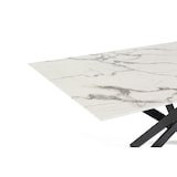 thumbnail of Innentisch 160x90 cm mit gehärteter Glasplatte und Metallbeinen, elegantes Design, ideal für Küche oder Esszimmer–MORGAN–Weißer Marmor/Grau