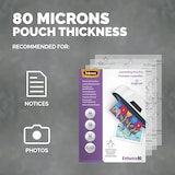 thumbnail of Fellowes 100 fundas plastificar Premium A4, 80 micras, acabado de alta calidad, flechas direccionales de introducción que desaparecen al plastificar