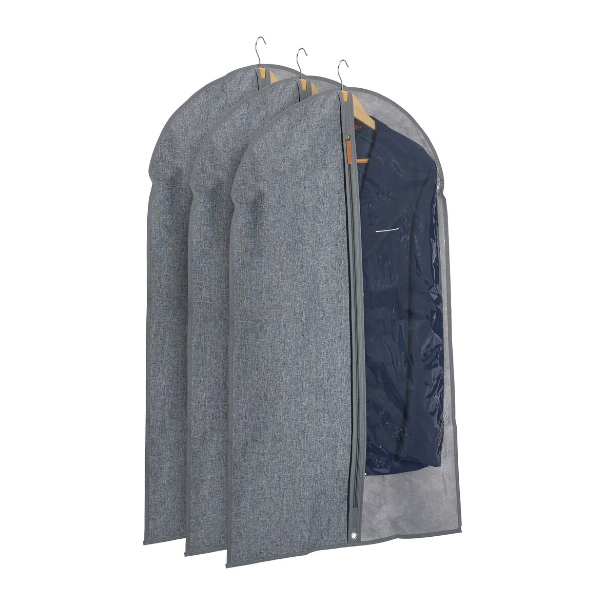 Relaxdays Kleidersack 3er Set, Kleiderschutz mit Reißverschluss, 99 x 58 cm, Schutzhülle Anzug, Kleid, grau/transparent