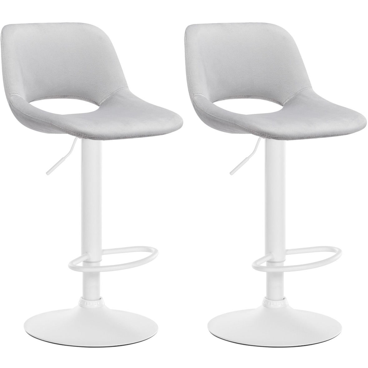 Set de 2 Taburetes de bar Camden en terciopelo Gris claro/Metal blanco mate