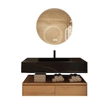 thumbnail of Modernes wandhängendes Badezimmermöbel-Set mit schwarzem Sinterstein-Waschbecken, rundem Spiegel, Unterschrank und Ablaufgarnitur 120×55 cm【HT72-120】