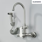 thumbnail of JULIE | horeca mengkraan wandmontage zilver | professionele keukenkraan rvs met handdouche | restaurant wandkraan hoge uitloop