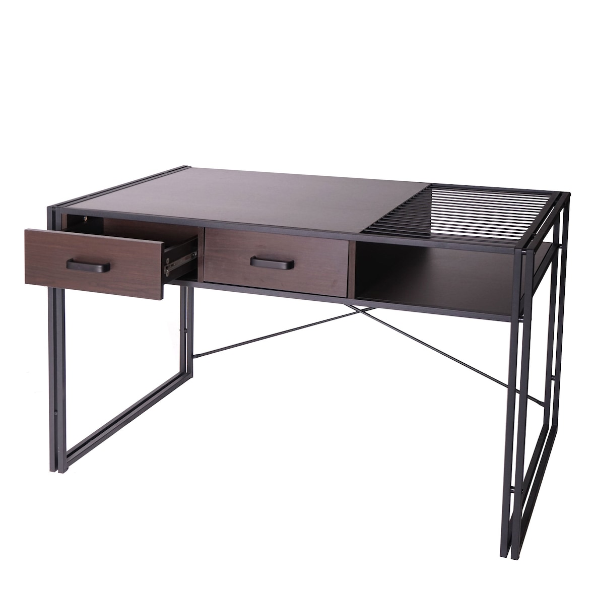 Décoshop26 - Bureau d'ordinateur avec tiroirs et compartiment de rangement design industriel 76x120x70cm brun foncé 04_0001449