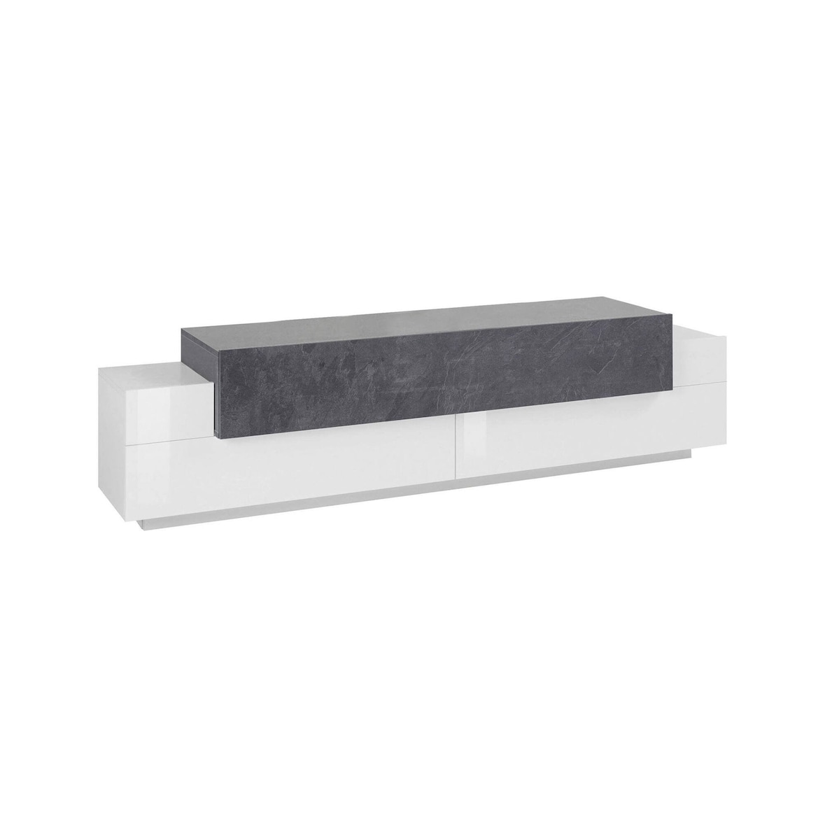 Dmora Mobile porta TV Teo, Credenza bassa da soggiorno, Base porta TV, 100% Made in Italy, cm 200x45h52, Bianco lucido e Ardesia