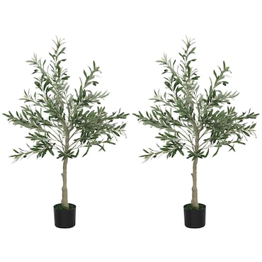 HOMCOM 2 plantas artificiales decorativas olivos artificiales 120 cm con hojas de seda y 20 aceitunas decoración interior para hogar oficina salón