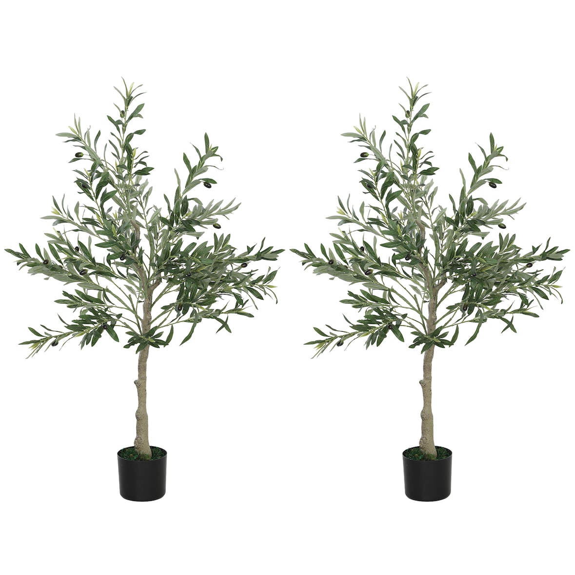 HOMCOM 2 plantas artificiales decorativas olivos artificiales 120 cm con hojas de seda y 20 aceitunas decoración interior para hogar oficina salón
