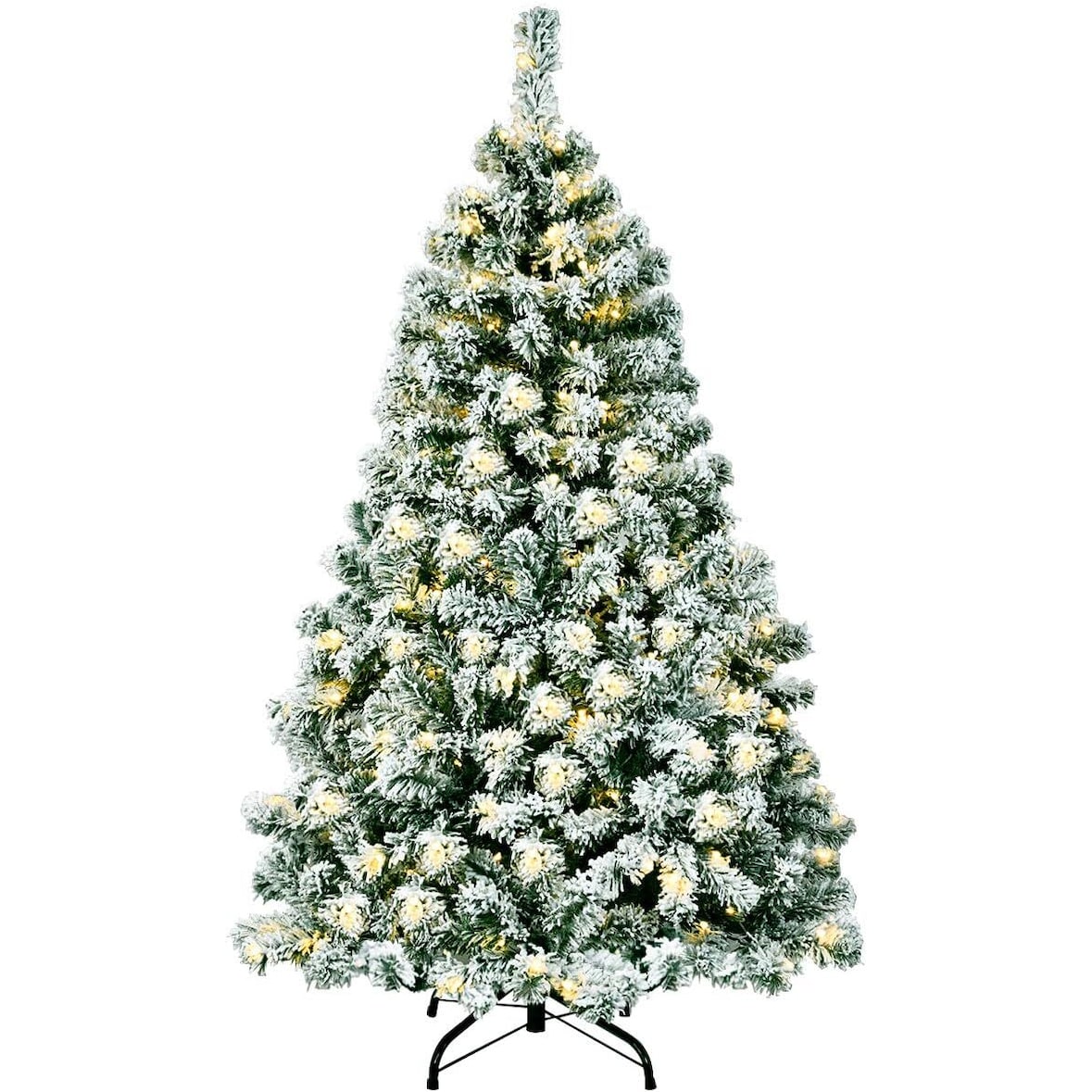 COSTWAY Albero di Natale Artificiale 180 cm con Neve e Luci LED Bianco Caldo, Albero di Natale con Supporto Metallico