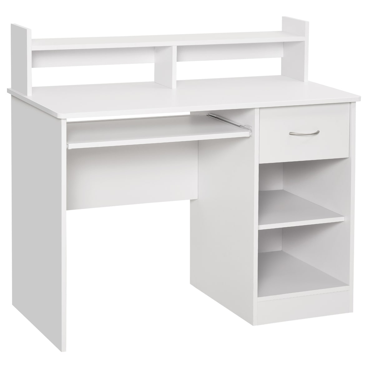 Scrivania Compatta Computer in Legno Bianco Ripiano Tastiera