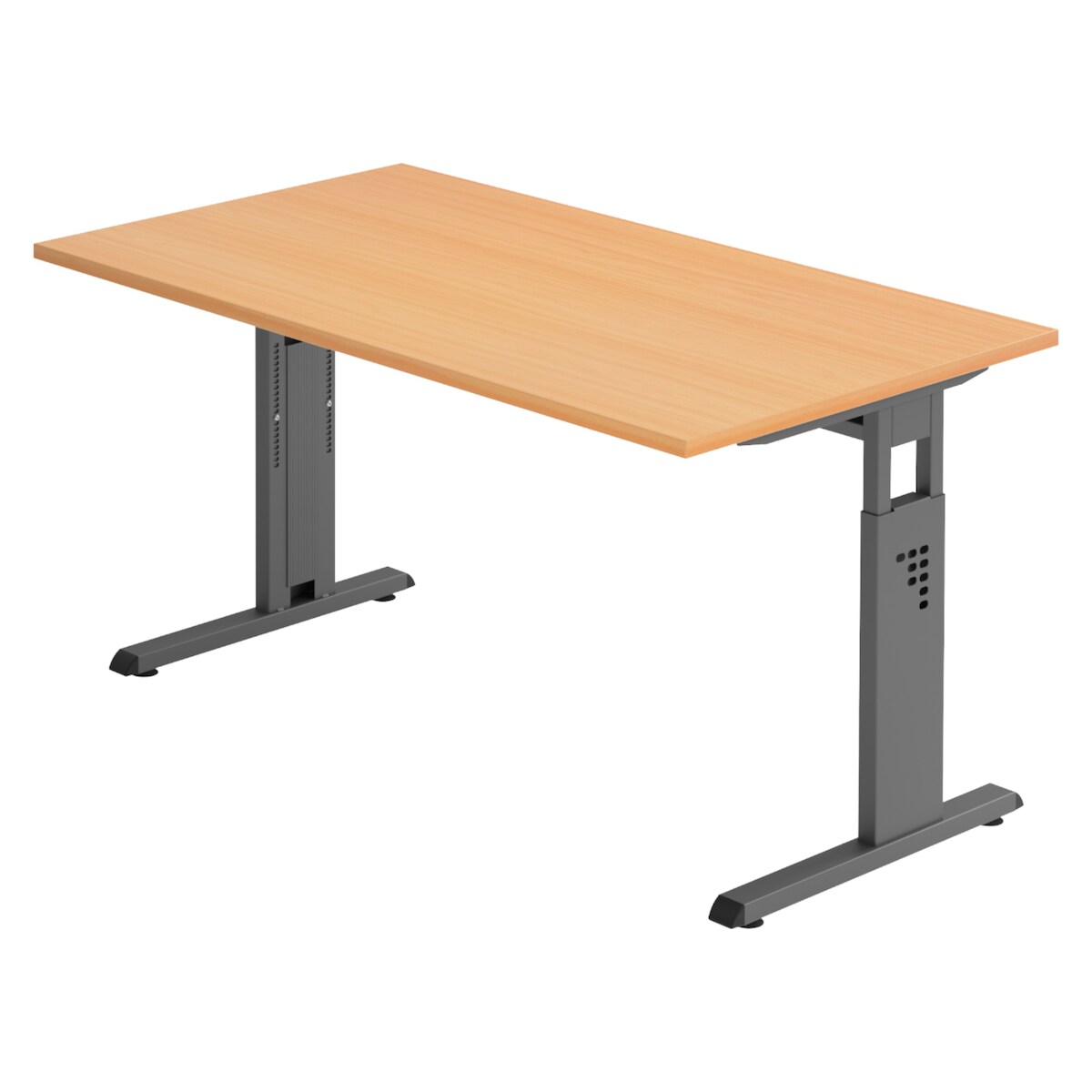 bümö höhenverstellbarer Schreibtisch O-Serie 140x80 cm in Buche, Gestell in Graphit - PC Tisch für's Büro manuell höhenverstellbar, Computertisch