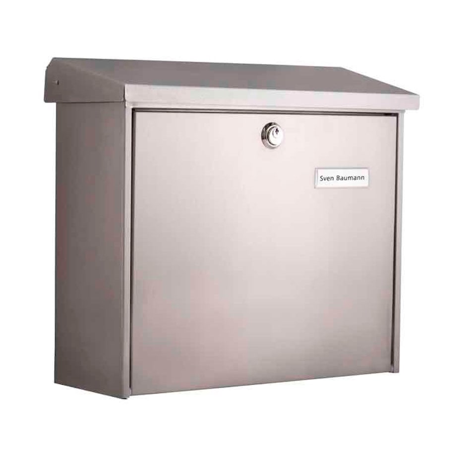 PROREGAL Extra tiefer Briefkasten Comfort aus verzinkem Edelstahl | 19,1 Liter, HxBxT 34x38x14,8cm | Einwurföffnung 33,2x3,2cm | Silber