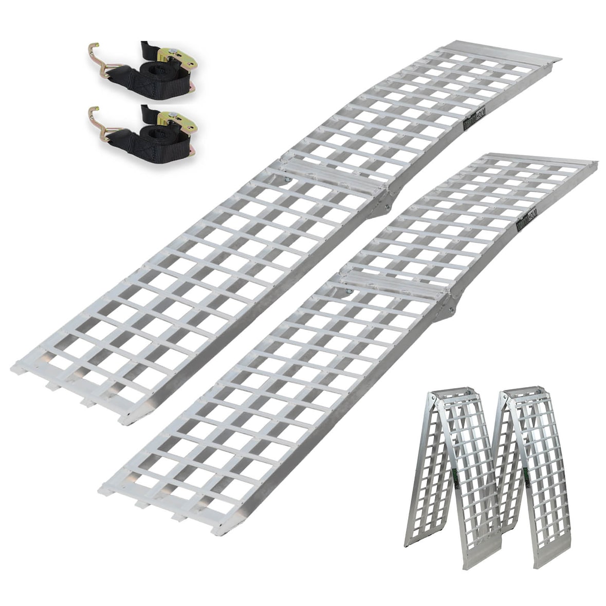 TRUTZHOLM 2 x Auffahrrampen 230 cm 1360 kg Traglast Alu klappbar grau Riffelstab Rampe Verladerampen