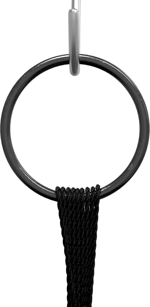 Ein schwarzer Ring mit einem Seil daran.