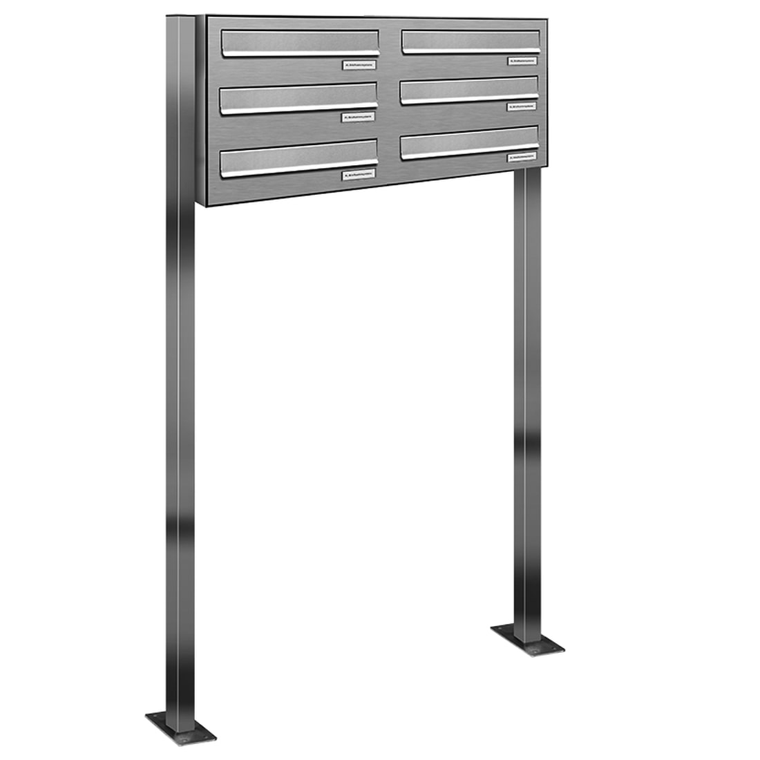AL Briefkastensysteme 6 Fächer Premium Edelstahl Stand Briefkasten Anlage für Post A4 modern, robust, wetterfest, Artikelnummer: 132V6DZS2