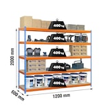 thumbnail of SimonRack Estantería Industrial, 2000x1200x600 mm, 400 kg de Punto Flexión, 5 Estantes Madera, Estantería Garaje, Azul/Naranja/Madera - Ecoforte