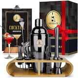thumbnail of Bar Dedicated 16-delige cocktail shaker set (Zwart) – RVS met houten standaard & receptenboekje