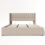 thumbnail of Merax Doppelbett 180x200 Polsterbett aus Leinen mit Lattenrost & Hydraulische Stauraum Beige