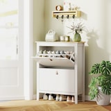 thumbnail of HOMCOM mueble zapatero estrecho con 2 cajones abatibles estantes ajustables y tiradores de PU para 14 pares de zapatos 80x24x95,5 cm blanco