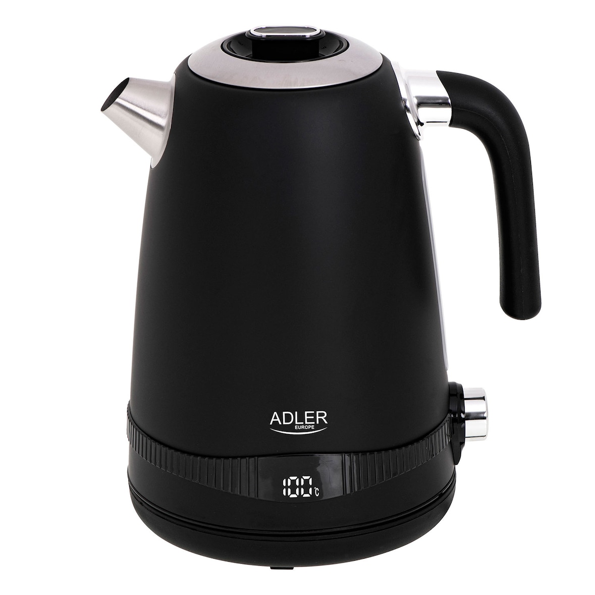Adler AD1295B Hervidor Agua Eléctrico, Capacidad 1,7L, sin BPA, Control Temperatura, Acero Inox, Inalámbrico, Negro, 2200W