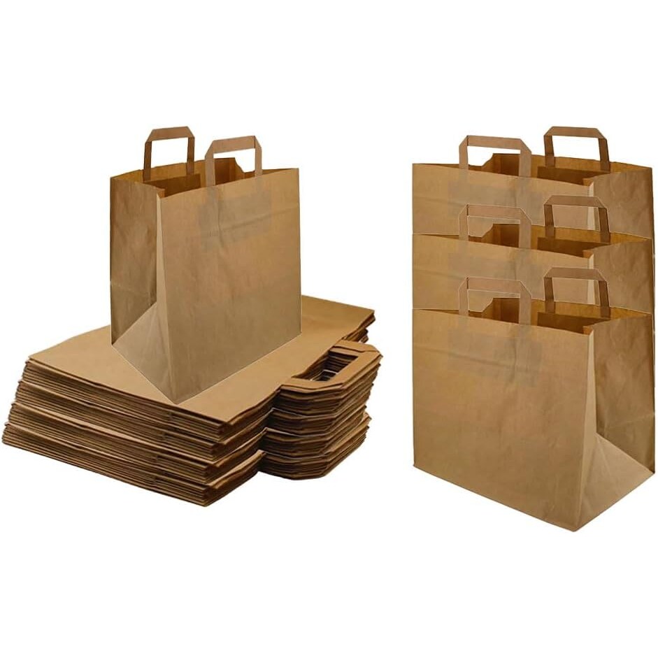 Papiertragetasche, Geschenktüten, Kraftpapiertragetasche 32+16 x 27 cm Braun- 250 Stück