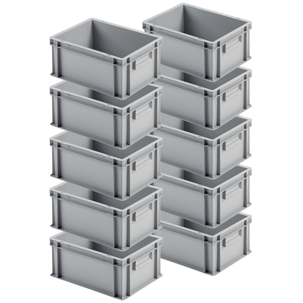 10x Eurobehälter mit 2 Griffleisten, LxBxH 400x300x175 mm, grau