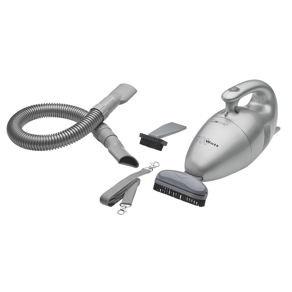 Clatronic HS 2631 Aspirador de Mano Potente, con Cable 6 metros, Ligero, Compacto, Filtro Permanente, Accesorios 700W Plata